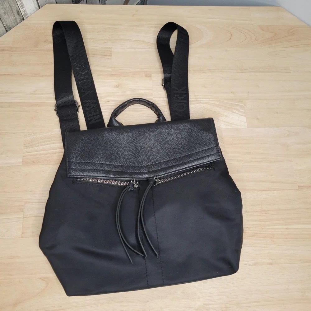 Botkier Backpack‎ Womens Medium Black Nylon New York Logo Strap Travel Gorpcore